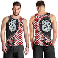 Red Taniko Motif Aotearoa Manaia and Silver Fern Men Tank Top LT03 - Polynesian Pride