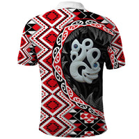 Red Taniko Motif Aotearoa Manaia and Silver Fern Polo Shirt
