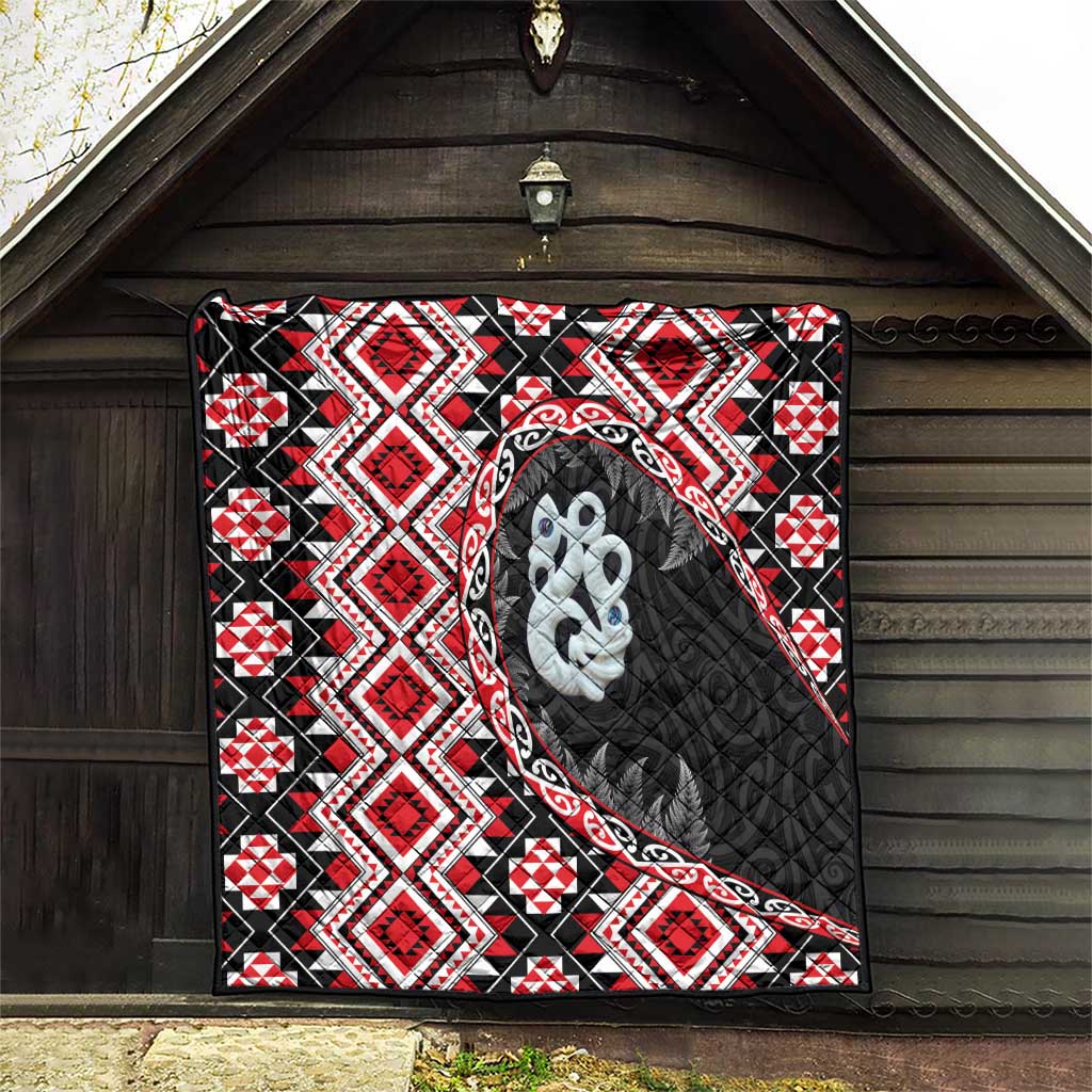 Red Taniko Motif Aotearoa Manaia and Silver Fern Quilt