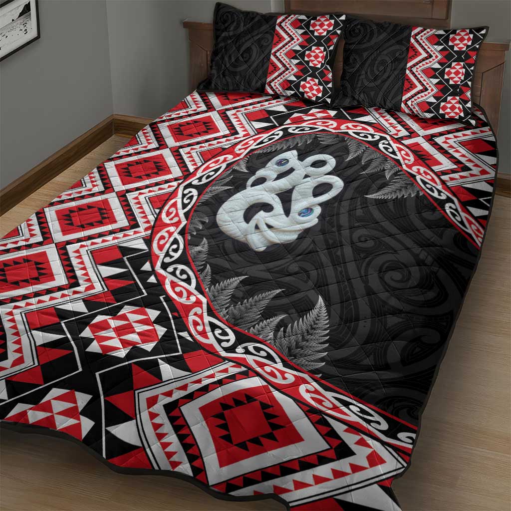 Red Taniko Motif Aotearoa Manaia and Silver Fern Quilt Bed Set LT03 - Polynesian Pride