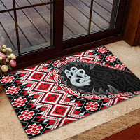 Red Taniko Motif Aotearoa Manaia and Silver Fern Rubber Doormat LT03 - Polynesian Pride