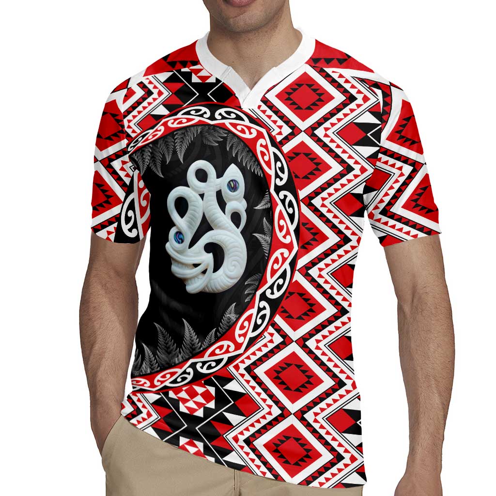 Red Taniko Motif Aotearoa Manaia and Silver Fern Rugby Jersey