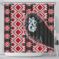 Red Taniko Motif Aotearoa Manaia and Silver Fern Shower Curtain