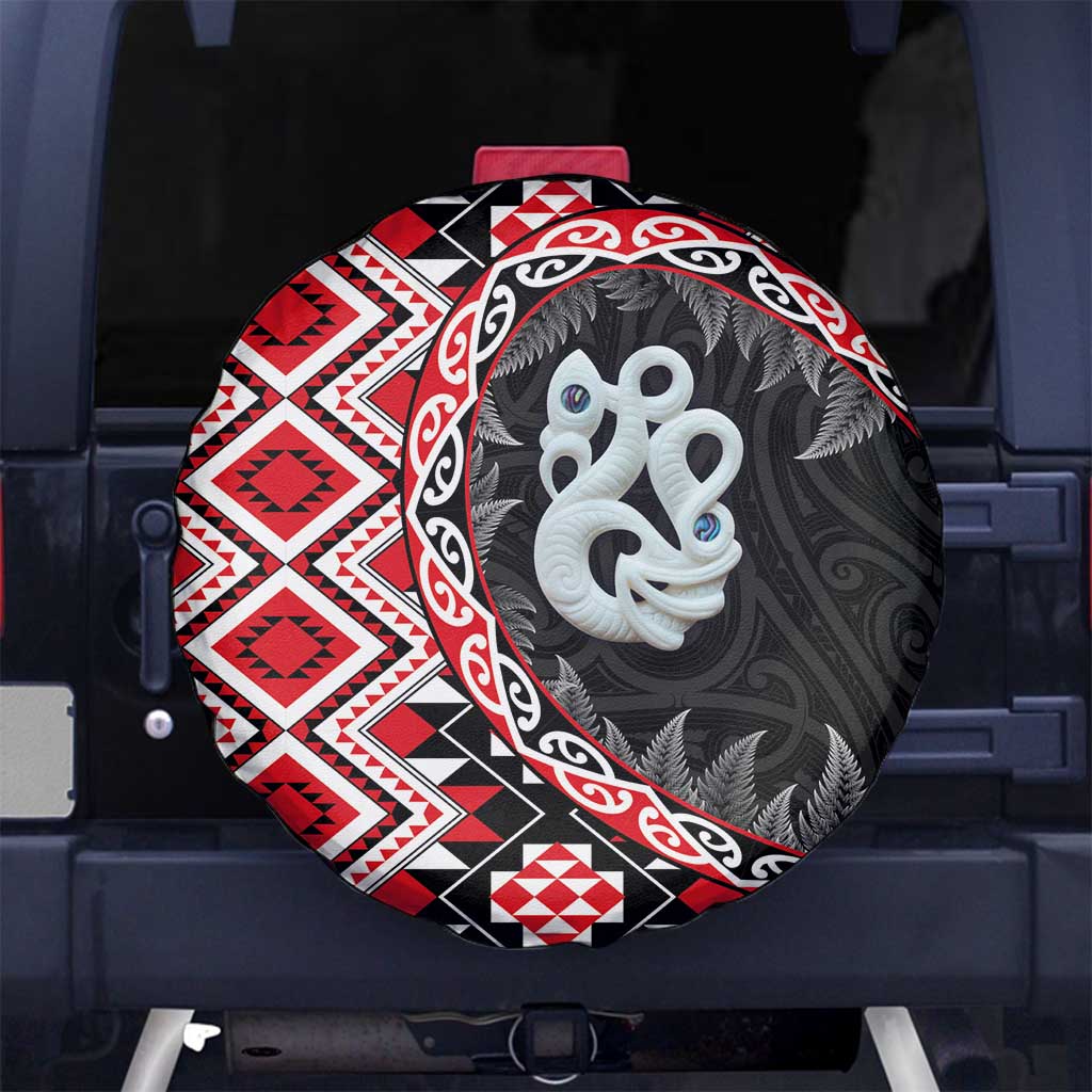 Red Taniko Motif Aotearoa Manaia and Silver Fern Spare Tire Cover LT03 No hole Red - Polynesian Pride