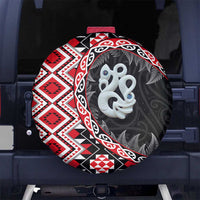 Red Taniko Motif Aotearoa Manaia and Silver Fern Spare Tire Cover LT03 No hole Red - Polynesian Pride