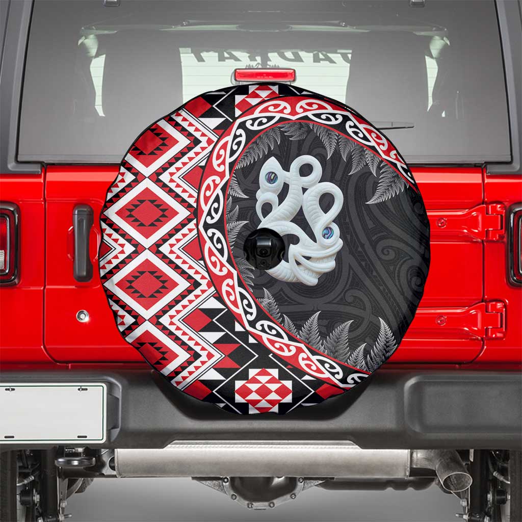 Red Taniko Motif Aotearoa Manaia and Silver Fern Spare Tire Cover LT03 - Polynesian Pride