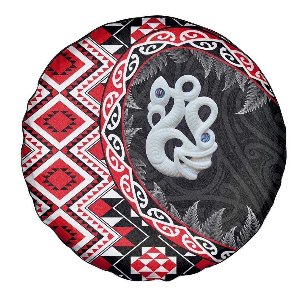 Red Taniko Motif Aotearoa Manaia and Silver Fern Spare Tire Cover LT03 - Polynesian Pride