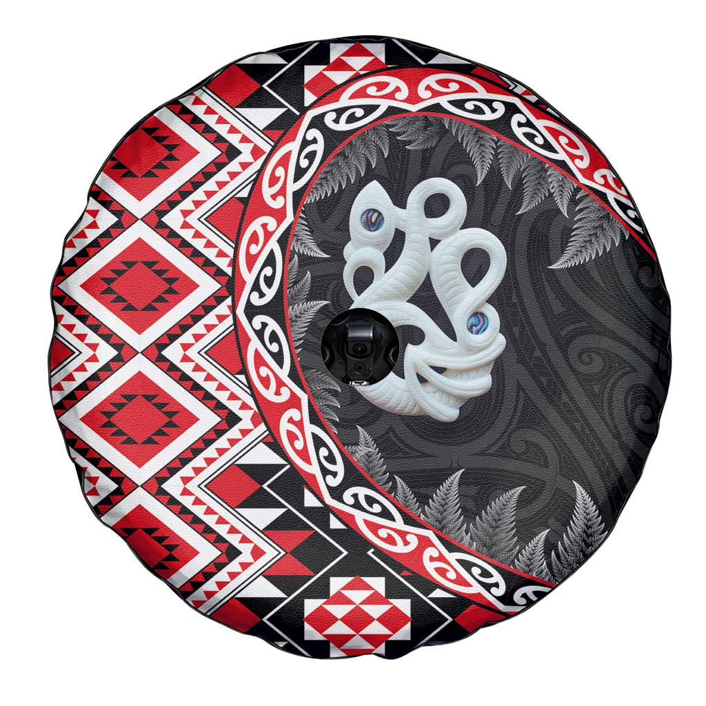Red Taniko Motif Aotearoa Manaia and Silver Fern Spare Tire Cover LT03 - Polynesian Pride