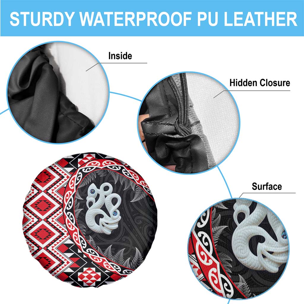 Red Taniko Motif Aotearoa Manaia and Silver Fern Spare Tire Cover LT03 - Polynesian Pride