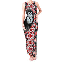 Red Taniko Motif Aotearoa Manaia and Silver Fern Tank Maxi Dress LT03 Women Red - Polynesian Pride