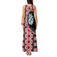 Red Taniko Motif Aotearoa Manaia and Silver Fern Tank Maxi Dress LT03 - Polynesian Pride