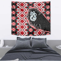 Red Taniko Motif Aotearoa Manaia and Silver Fern Tapestry