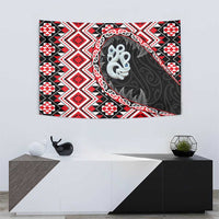 Red Taniko Motif Aotearoa Manaia and Silver Fern Tapestry