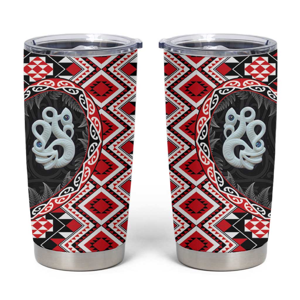 Red Taniko Motif Aotearoa Manaia and Silver Fern Tumbler Cup LT03 Red - Polynesian Pride