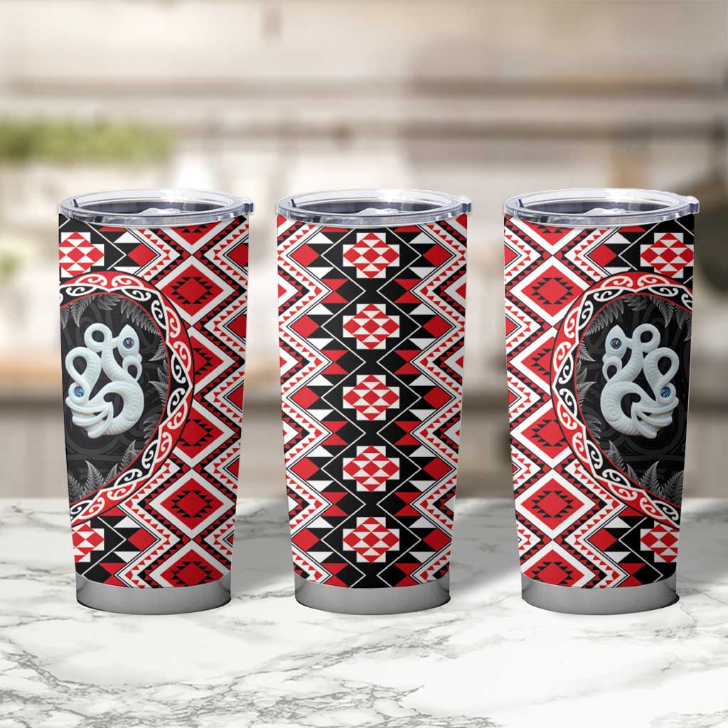Red Taniko Motif Aotearoa Manaia and Silver Fern Tumbler Cup LT03 - Polynesian Pride