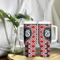Red Taniko Motif Aotearoa Manaia and Silver Fern Tumbler With Handle LT03 - Polynesian Pride
