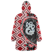 Red Taniko Motif Aotearoa Manaia and Silver Fern Wearable Blanket Hoodie LT03 - Polynesian Pride
