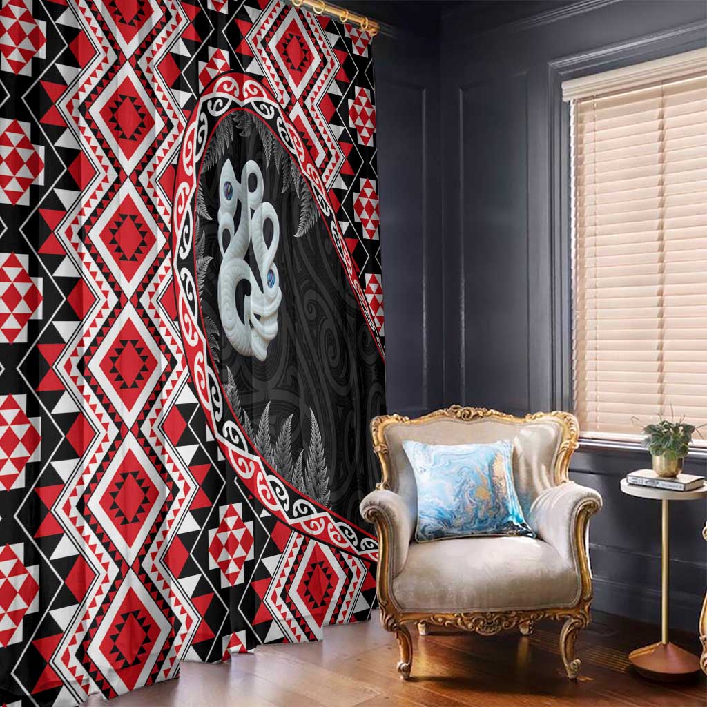 Red Taniko Motif Aotearoa Manaia and Silver Fern Window Curtain LT03 - Polynesian Pride