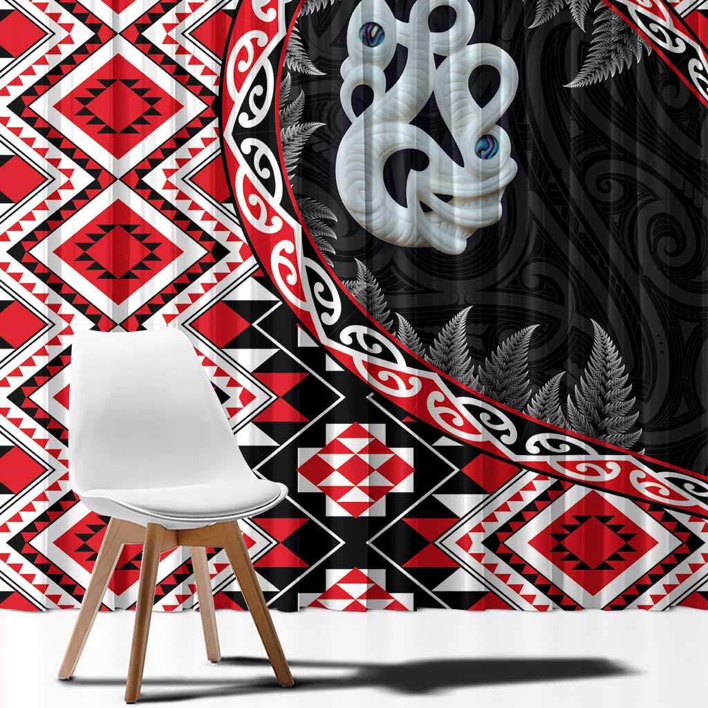 Red Taniko Motif Aotearoa Manaia and Silver Fern Window Curtain LT03 - Polynesian Pride
