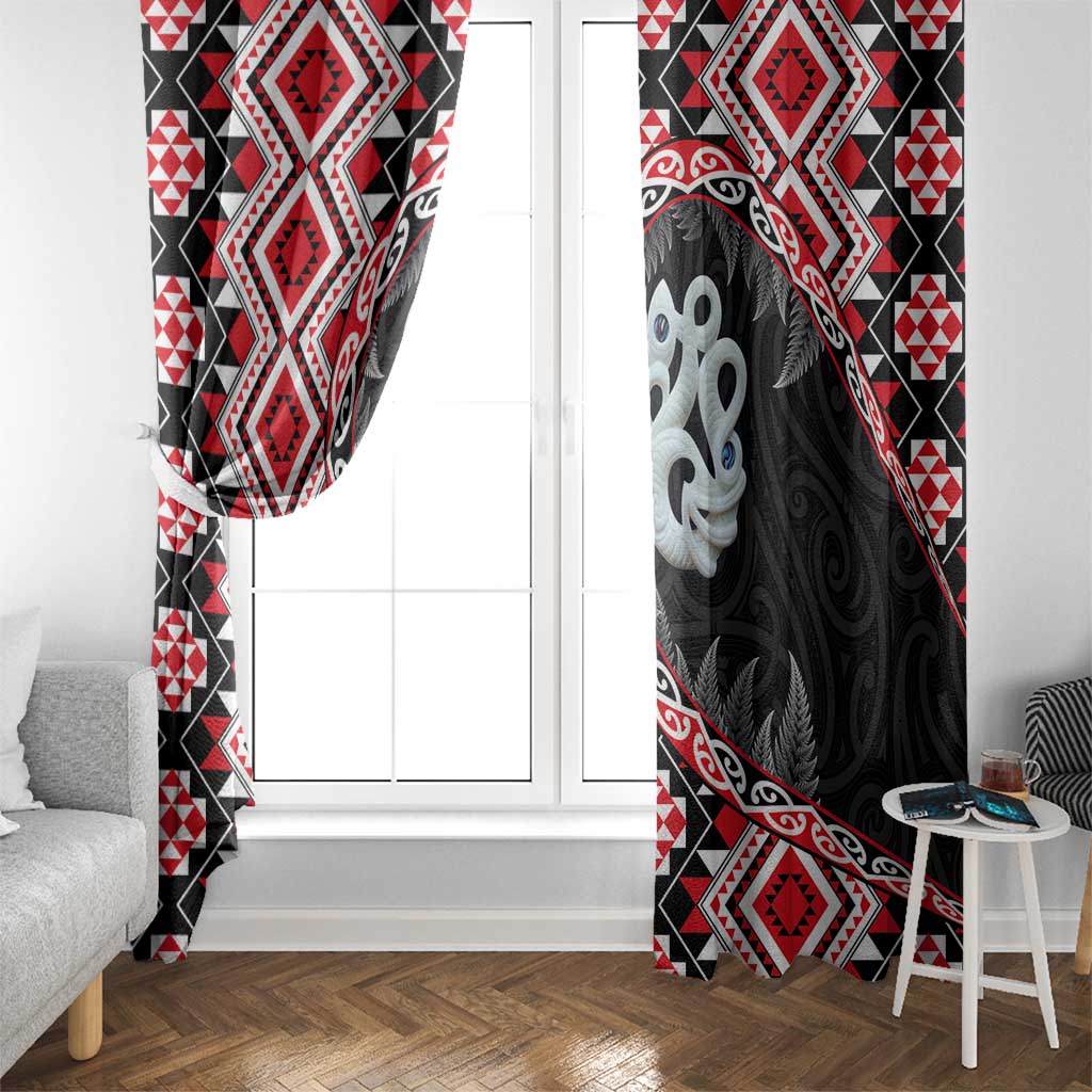 Red Taniko Motif Aotearoa Manaia and Silver Fern Window Curtain LT03 - Polynesian Pride