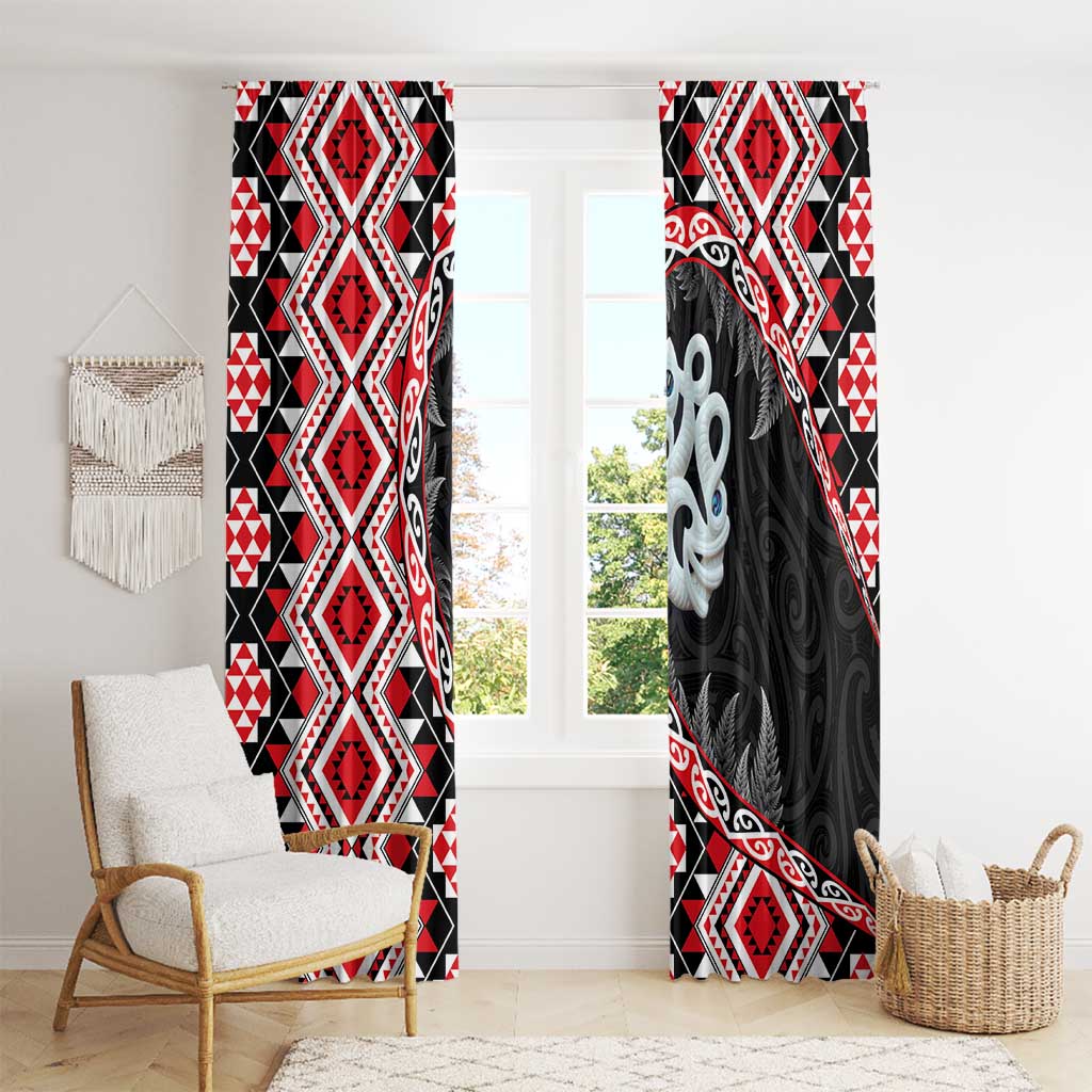 Red Taniko Motif Aotearoa Manaia and Silver Fern Window Curtain LT03 - Polynesian Pride