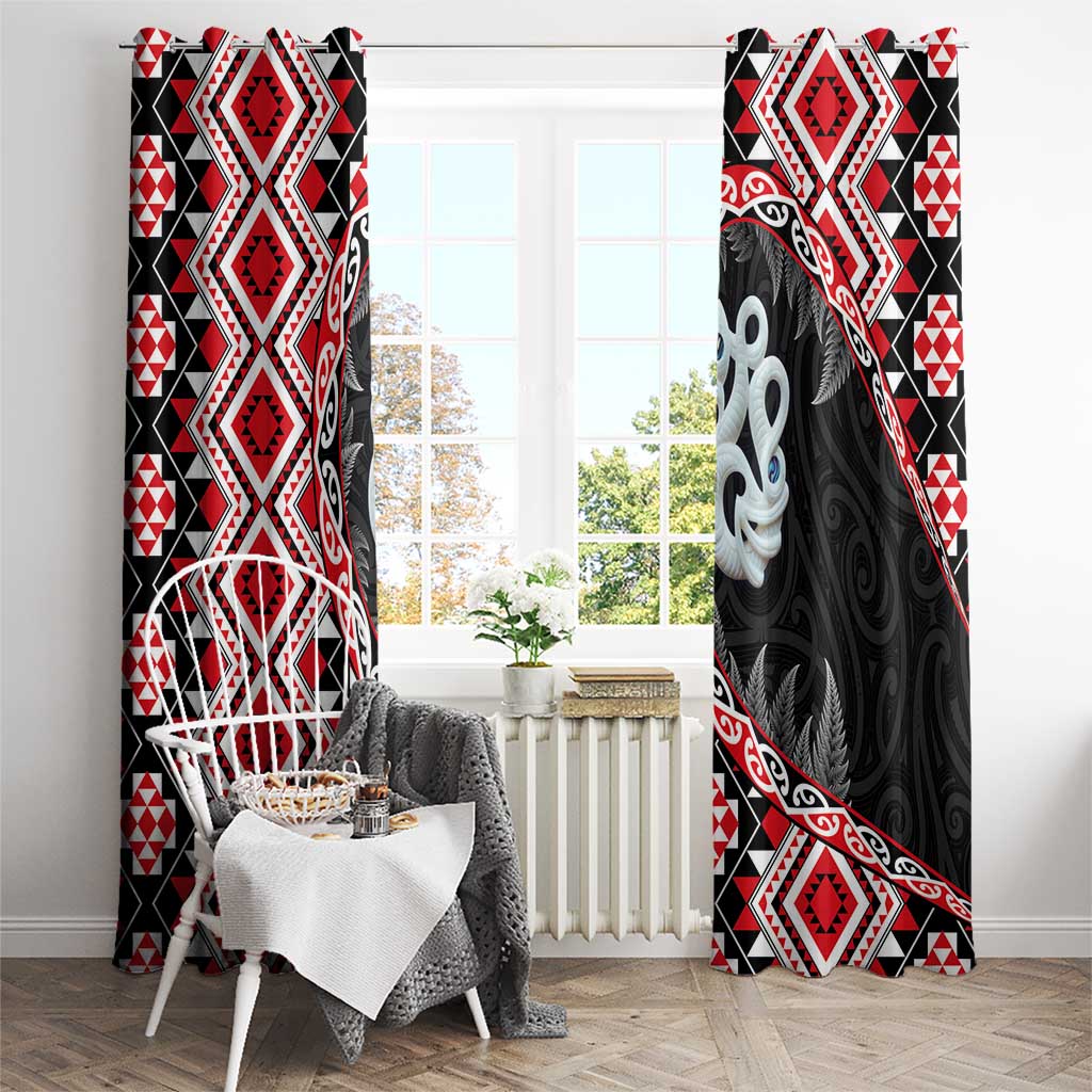 Red Taniko Motif Aotearoa Manaia and Silver Fern Window Curtain LT03 - Polynesian Pride