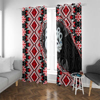 Red Taniko Motif Aotearoa Manaia and Silver Fern Window Curtain LT03 With Grommets Red - Polynesian Pride