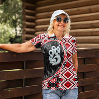 Red Taniko Motif Aotearoa Manaia and Silver Fern Women Polo Shirt