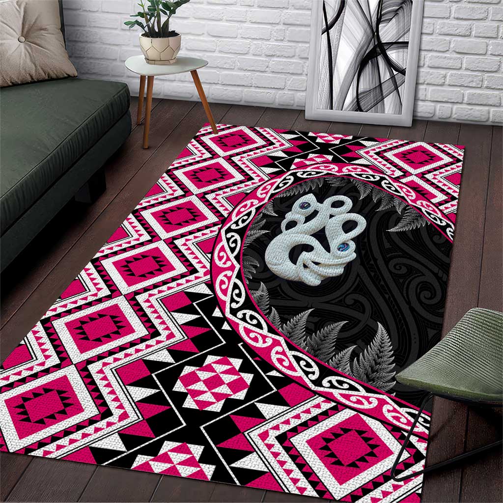 Pink Taniko Motif Aotearoa Manaia and Silver Fern Area Rug LT03 Pink - Polynesian Pride