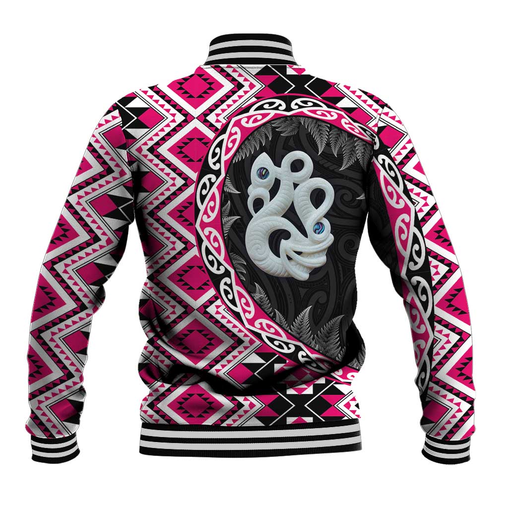 Pink Taniko Motif Aotearoa Manaia and Silver Fern Baseball Jacket LT03 - Polynesian Pride
