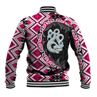 Pink Taniko Motif Aotearoa Manaia and Silver Fern Baseball Jacket LT03 - Polynesian Pride