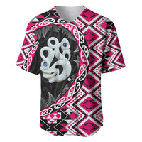 Pink Taniko Motif Aotearoa Manaia and Silver Fern Baseball Jersey
