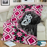 Pink Taniko Motif Aotearoa Manaia and Silver Fern Blanket LT03 - Polynesian Pride