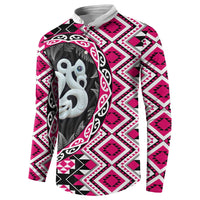 Pink Taniko Motif Aotearoa Manaia and Silver Fern Button Sweatshirt LT03 - Polynesian Pride