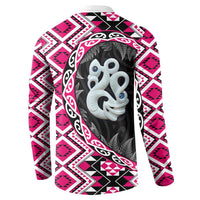 Pink Taniko Motif Aotearoa Manaia and Silver Fern Button Sweatshirt LT03 - Polynesian Pride