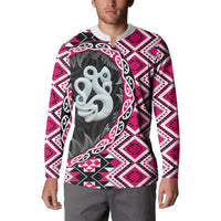 Pink Taniko Motif Aotearoa Manaia and Silver Fern Button Sweatshirt LT03 - Polynesian Pride