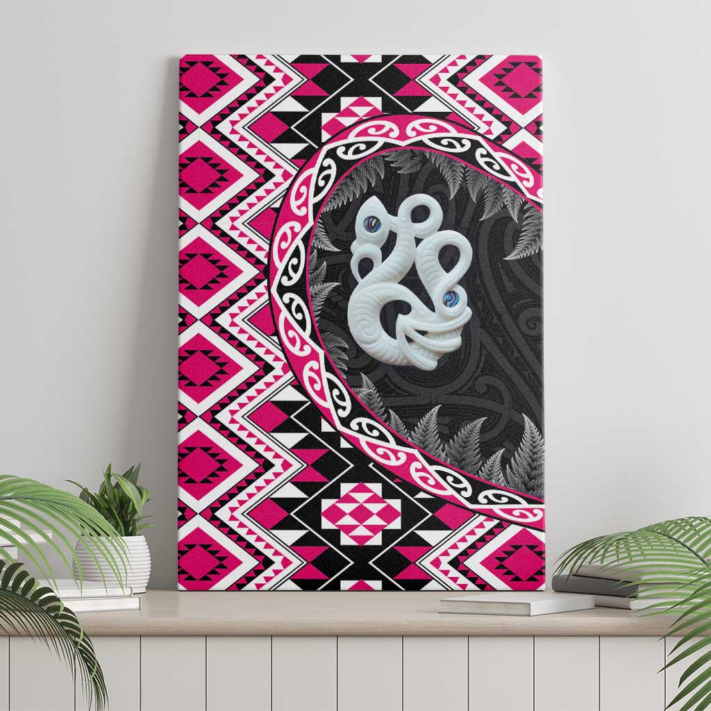 Pink Taniko Motif Aotearoa Manaia and Silver Fern Canvas Wall Art LT03 - Polynesian Pride