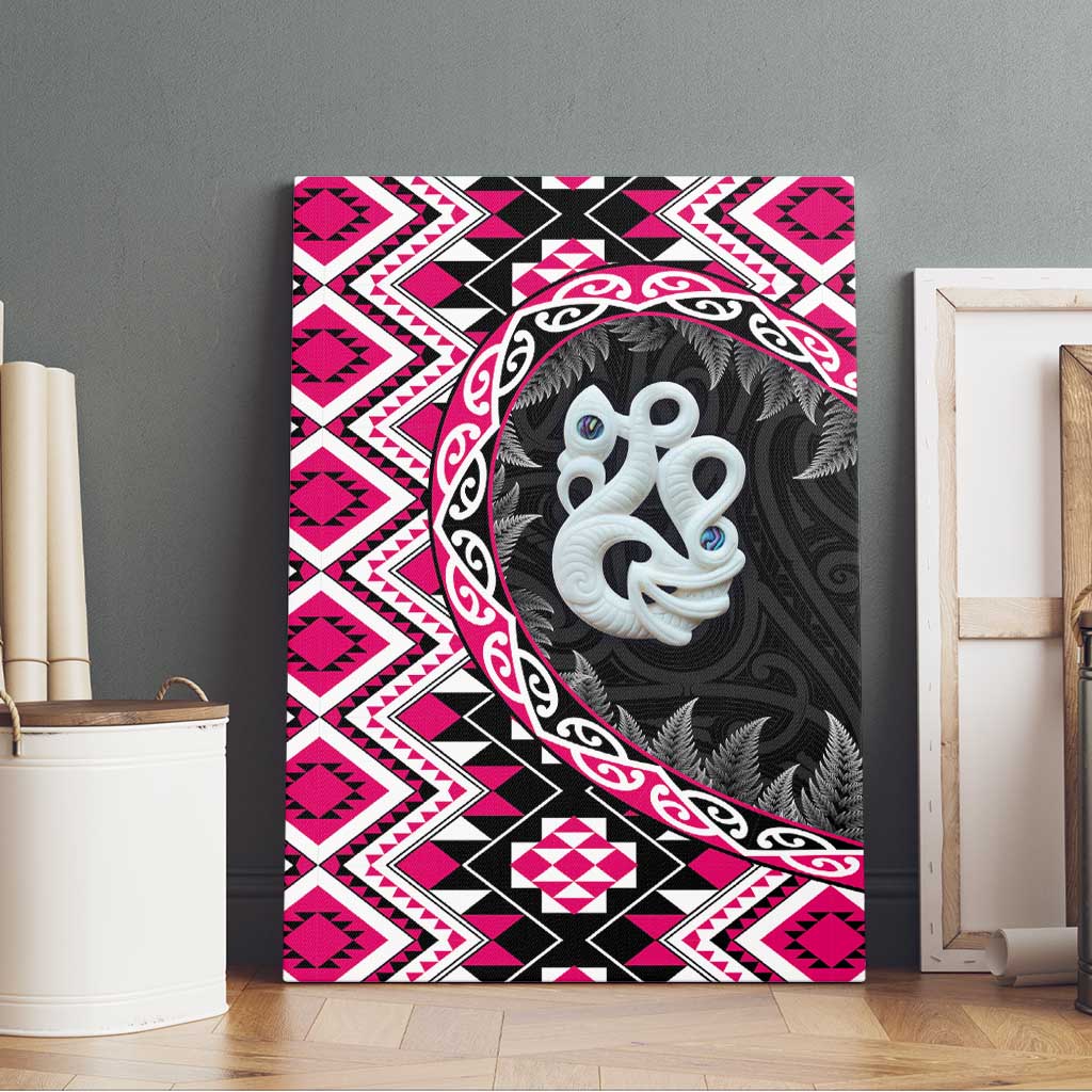 Pink Taniko Motif Aotearoa Manaia and Silver Fern Canvas Wall Art LT03 - Polynesian Pride