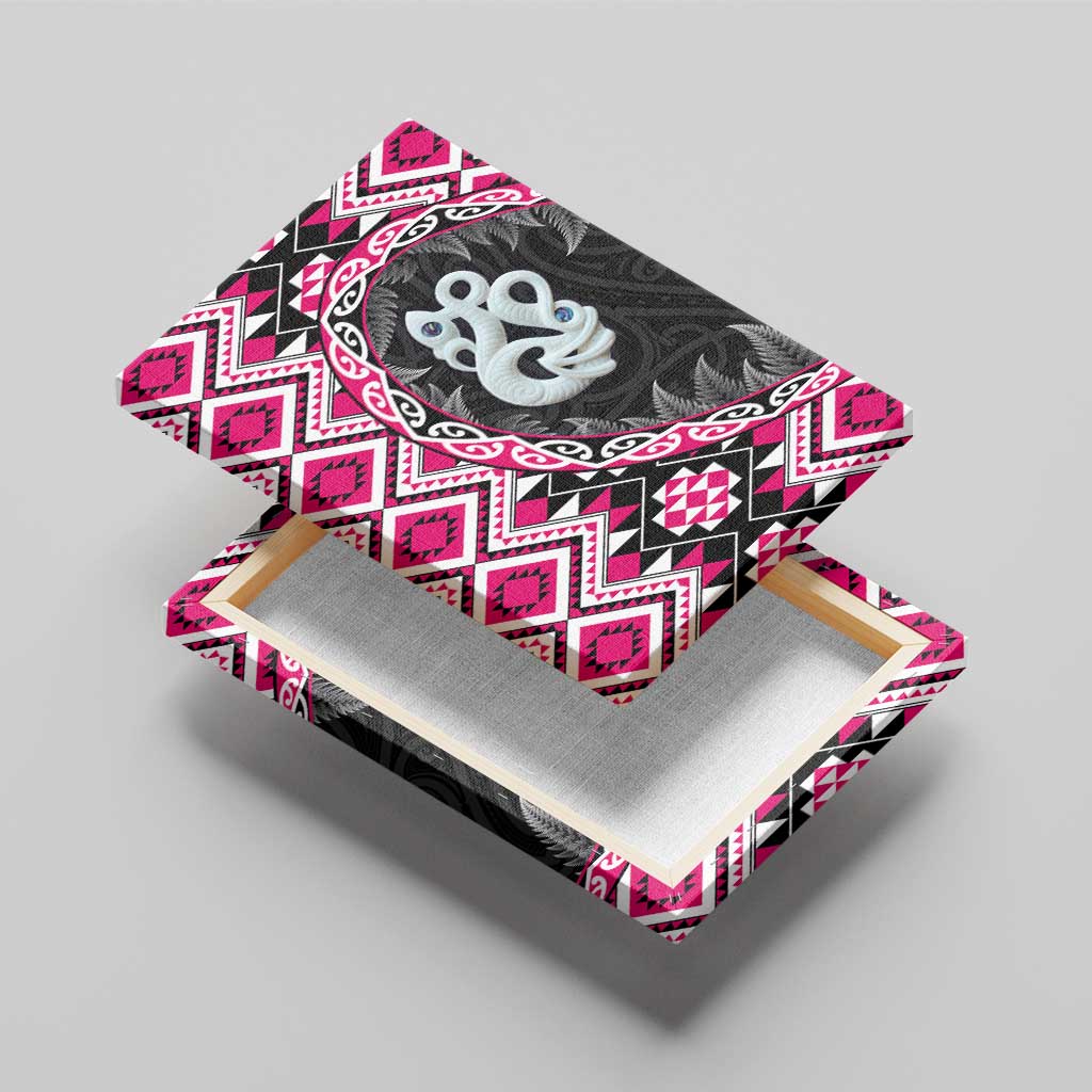 Pink Taniko Motif Aotearoa Manaia and Silver Fern Canvas Wall Art LT03 - Polynesian Pride