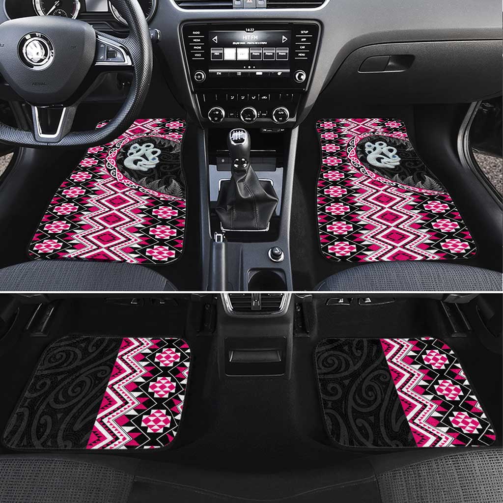 Pink Taniko Motif Aotearoa Manaia and Silver Fern Car Mats LT03 Set 4pcs Pink - Polynesian Pride