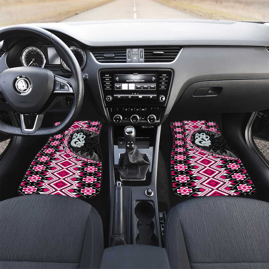 Pink Taniko Motif Aotearoa Manaia and Silver Fern Car Mats LT03 Set 2pcs - Front Pink - Polynesian Pride