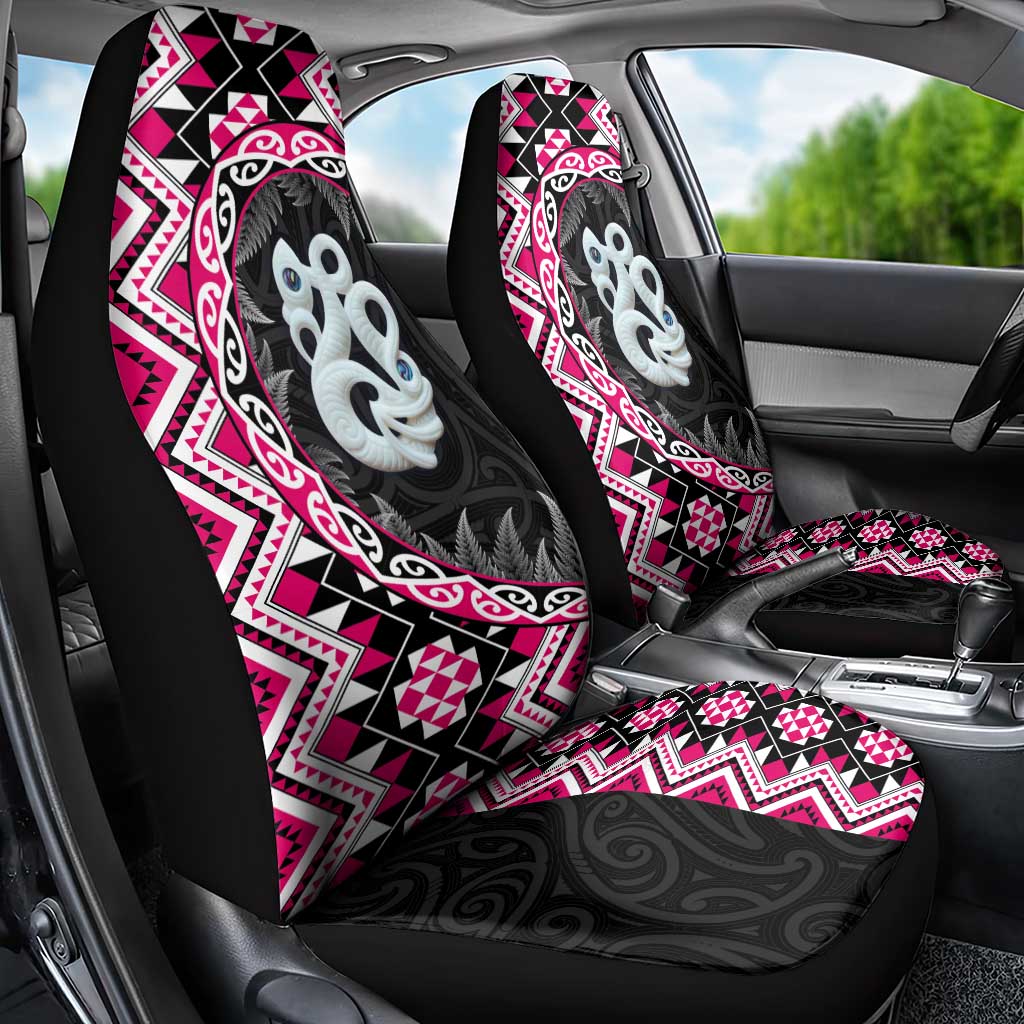 Pink Taniko Motif Aotearoa Manaia and Silver Fern Car Seat Cover