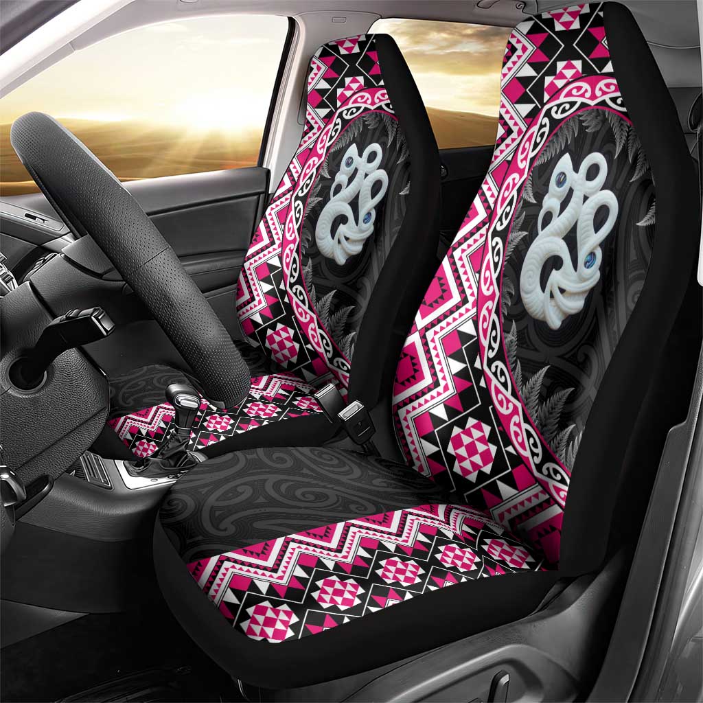Pink Taniko Motif Aotearoa Manaia and Silver Fern Car Seat Cover