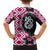 Pink Taniko Motif Aotearoa Manaia and Silver Fern Family Matching Off Shoulder Maxi Dress and Hawaiian Shirt