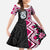 Pink Taniko Motif Aotearoa Manaia and Silver Fern Family Matching Off Shoulder Maxi Dress and Hawaiian Shirt