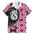 Pink Taniko Motif Aotearoa Manaia and Silver Fern Family Matching Off Shoulder Maxi Dress and Hawaiian Shirt