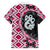 Pink Taniko Motif Aotearoa Manaia and Silver Fern Family Matching Off Shoulder Maxi Dress and Hawaiian Shirt