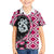 Pink Taniko Motif Aotearoa Manaia and Silver Fern Family Matching Off Shoulder Maxi Dress and Hawaiian Shirt