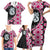 Pink Taniko Motif Aotearoa Manaia and Silver Fern Family Matching Short Sleeve Bodycon Dress and Hawaiian Shirt