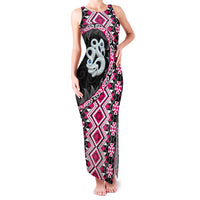 Pink Taniko Motif Aotearoa Manaia and Silver Fern Family Matching Tank Maxi Dress and Hawaiian Shirt